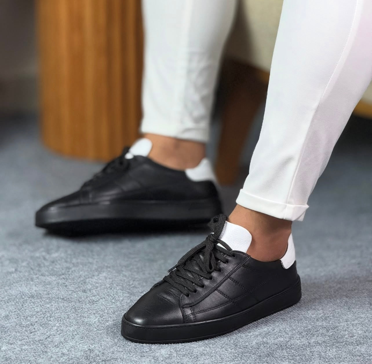 0061 SİYAH SNEKAKERS ERKEK DERİ AYAKKABI