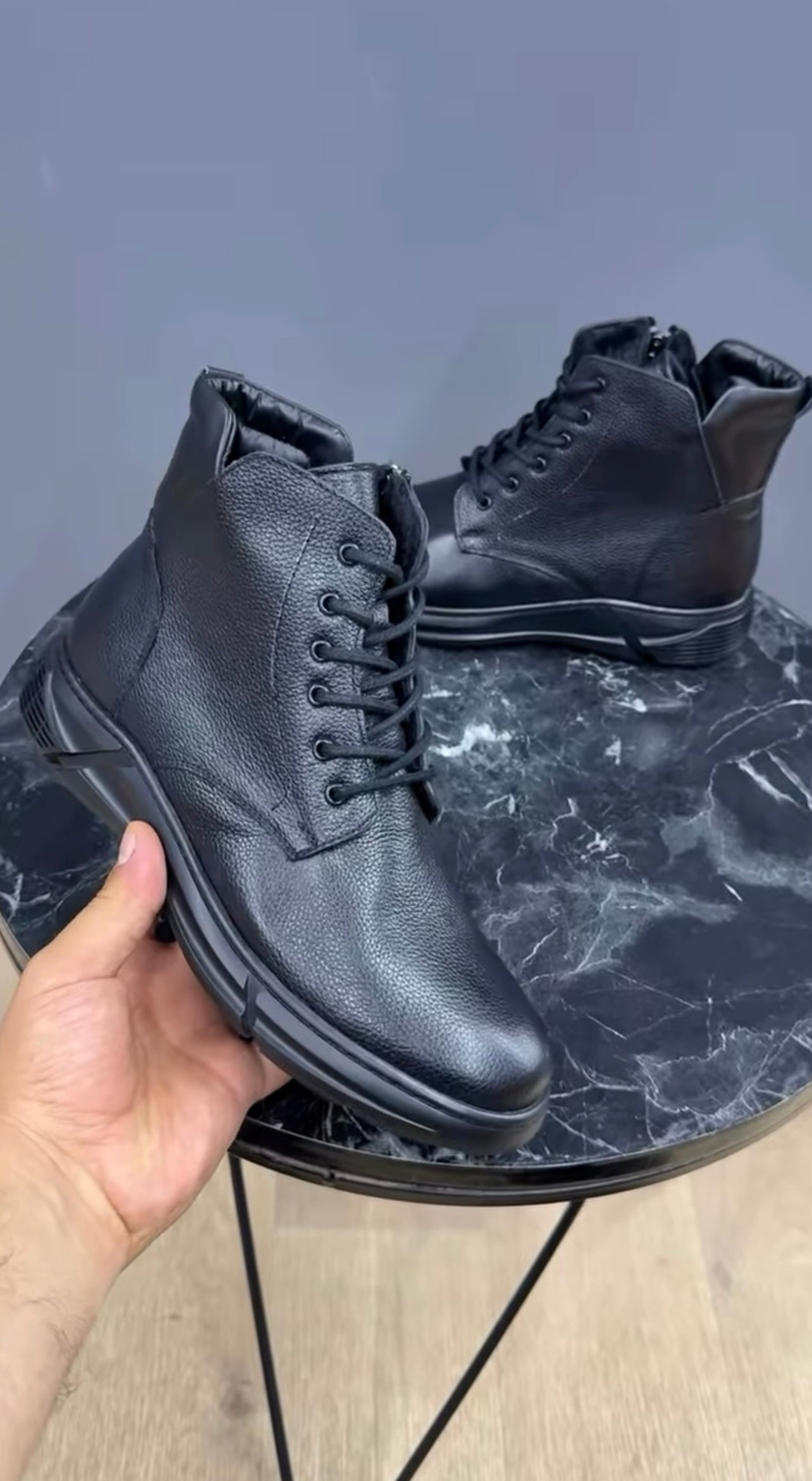 0026 SİYAH ERKEK DERİ BOT